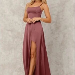 Azazie A-Line Side Slit Satin Stretch Dress - Amethyst